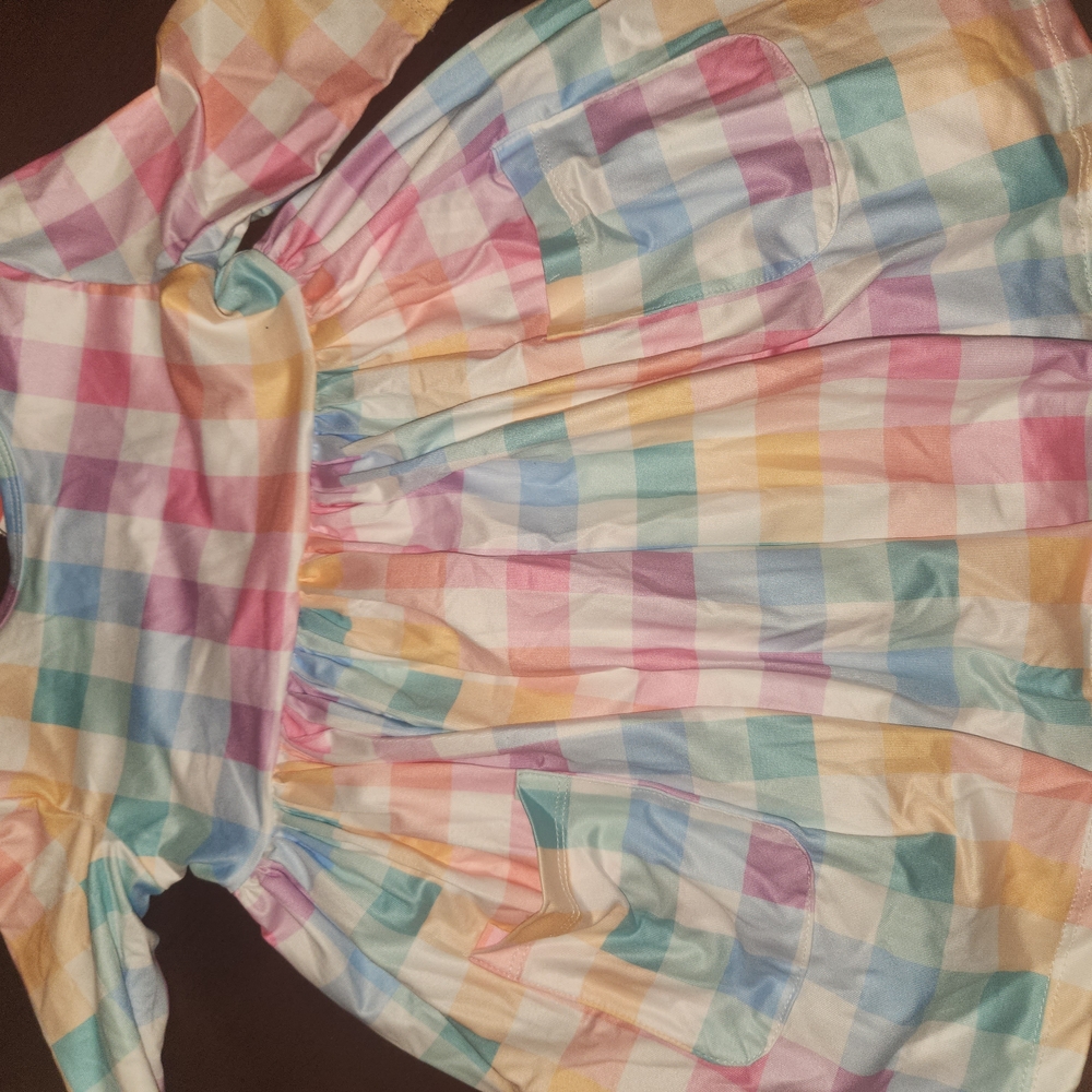 Kids Pastel Gingham Casual Dress - Multicolor